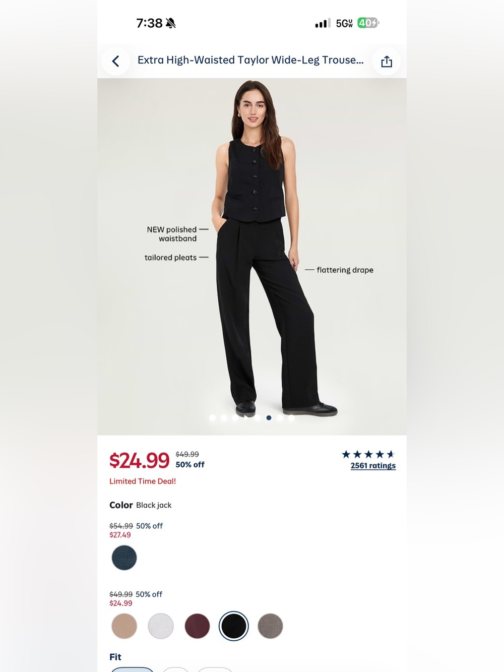 Old Navy Black Taylor Wide Leg Trousers - Picture 3 of 3